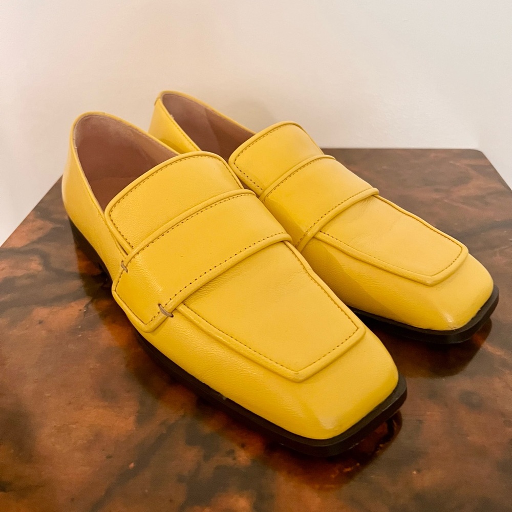 COS Yellow Square Toe Loafers Leather Size 38 7-1/2 Excellent condition